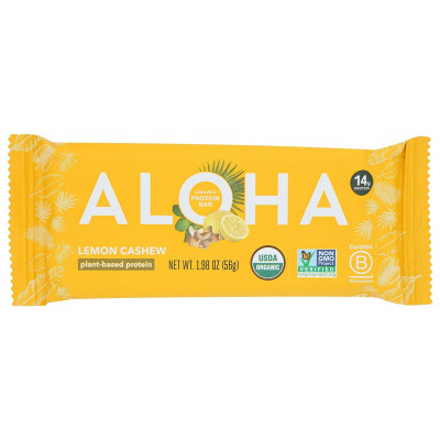 ALOHA Organic Plant Based Protein Bars - Lemon Cashew - Single Bar - Vegan, Low Sugar, Gluten-Free, Paleo, Low Carb, Non-GMO, No Stevia & No Erythritol