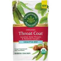 Traditional Medicinals Throat Coat Organic Cough Drops, Eucalyptus Mint with Menthol, Soothes Sore Throats & Relieves Coughs, 16ct.