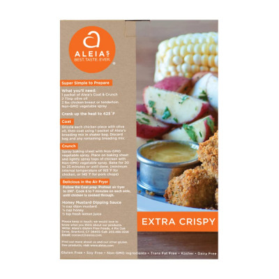 ALEIA'S BEST. TASTE. EVER. EXTRA CRISPY COAT & CRUNCH - 4.5 OZ / 1 PACK – CRISPY BREADING FOR POULTRY, MEAT, SEAFOOD, VEGETABLES - CERTIFIED GLUTEN FREE, NON-GMO, DAIRY FREE, LOW SODIUM, KOSHER