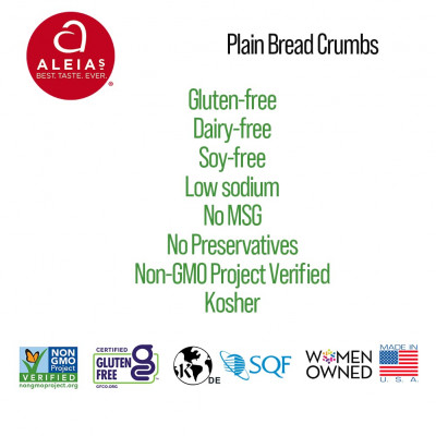 ALEIA’S BEST. TASTE. EVER. Plain Bread Crumbs - 13 oz / 1 PACK – Authentic Taste, Breading for Gluten Free Recipes, Certified Gluten Free, Non-GMO, Dairy Free, Low Sodium, Kosher