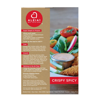 ALEIA'S BEST. TASTE. EVER. Crispy Spicy Coat & Crunch - 4.5 oz / 1 Pack – Crispy Breading for Poultry, Meat, Seafood, Vegetables - Certified Gluten Free, Non-GMO, Dairy Free, Low Sodium, Kosher, Easy to Prepare