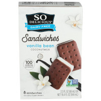 So Delicious Dairy Free Coconut Milk Frozen Dessert Sandwich, Vanilla Bean, Vegan, Non-GMO Project Verified, 8 Pack