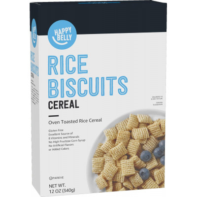 Amazon Brand - Happy Belly Rice Biscuits Cereal, 12 Ounce