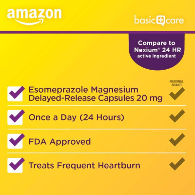 Amazon Basic Care Esomeprazole Magnesium Delayed Release Capsules, 20 mg, Acid Reducer, 14 Count