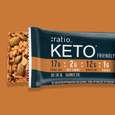 :ratio KETO Friendly Crunchy Bars, Toasted Almond, Gluten Free Snack, 4 ct