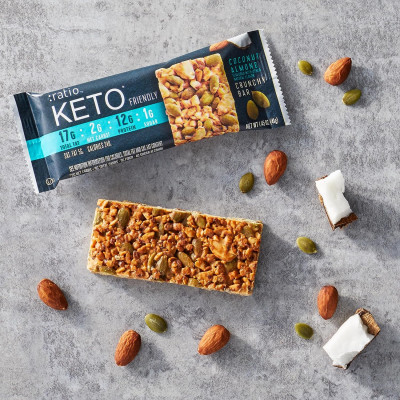 :ratio KETO Friendly Crunchy Bars, Coconut Almond, Gluten Free Snack, 4 ct