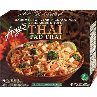 Amy's Frozen Meals, Vegan Pad Thai, Made With Organic Vegetables, Rice Noodles and Tofu, Gluten Free Microwave Meals, 9.5 Oz