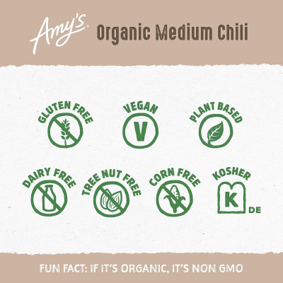 Amy's Organic Chili, Vegan Medium Chili, Light in Sodium, Gluten Free, Made With Red Beans and Tofu, 14.7 Oz