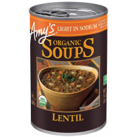 Amy’s Soup, Vegan Lentil Soup, Light in Sodium, Gluten Free, Made With Organic Green Lentils and Vegetables, Canned Soup, 14.5 Oz