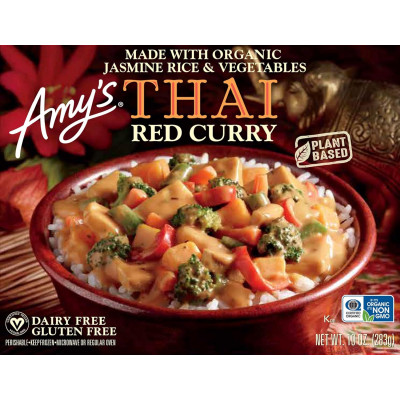 Amy's Frozen Meals, Vegan Thai Red Curry, Made With Organic Jasmine Rice, Broccoli, Carrots & Coconut Milk, Gluten Free Microwave Meals, 10 Oz