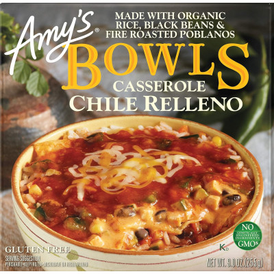 Amy's Frozen Meals, Chile Relleno Casserole Bowl, Made With Organic Rice and Black Beans, Gluten Free Microwave Meals, 9 Oz