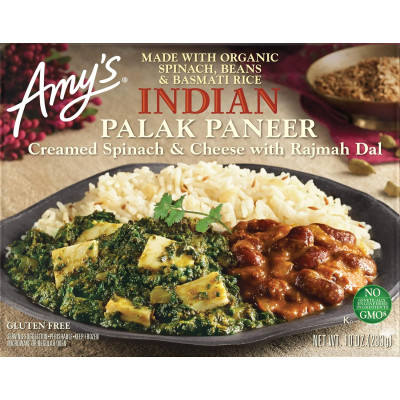 Amy's Frozen Meals, Indian Palak Paneer, Made With Basmati Rice, Cheese, Organic Spinach & Beans, Gluten Free Microwave Meals, 10 Oz