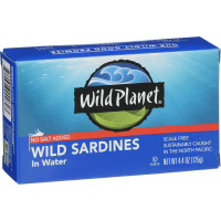 Wild Planet Wild Sardines in Water, No Salt Added, Tinned FIsh, Sustainably Wild-Caught, Non-GMO, Kosher, Gluten Free, Keto and Paleo, 4.4 Ounce, Single Unit